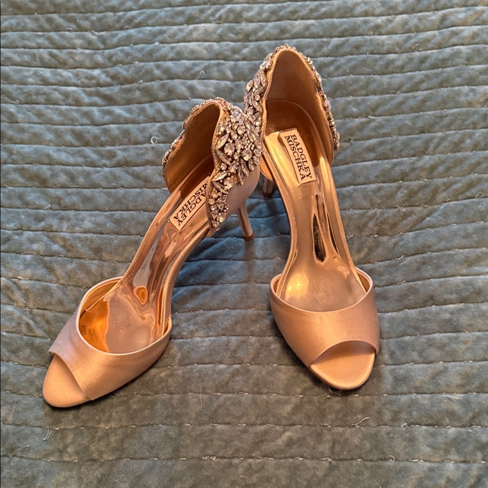 Badgley Mischka Embellished Peep Toe Heels - Gold